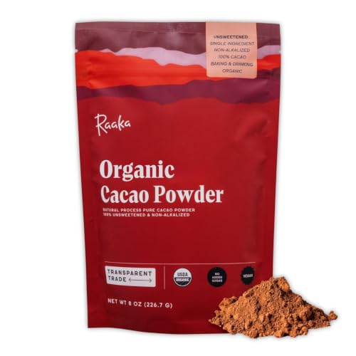 Raaka Organic Cacao Powder - Unsweetened, Non-Alkalized, 8oz Resealable Bag