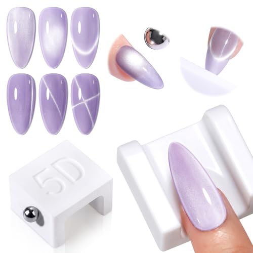 Image of SAVILAND One-Step Cat Eye Magnet: Powerful 5D Nail Magnet Multifunctional White Cateye Magnet for Nails with Round Magnetic Bead for Wide Glass Bead French Cat Eye Effect DIY Nail Art Home