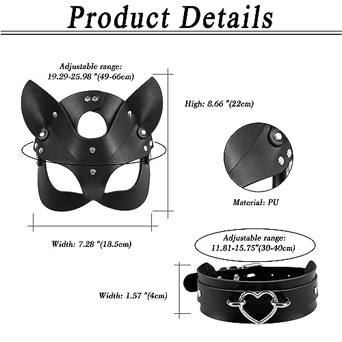 OIDEA Leather Mask Set: Black Choker Mask Set for Women Half Face Masks Adults Cosplay Costume Party Props Accessory3