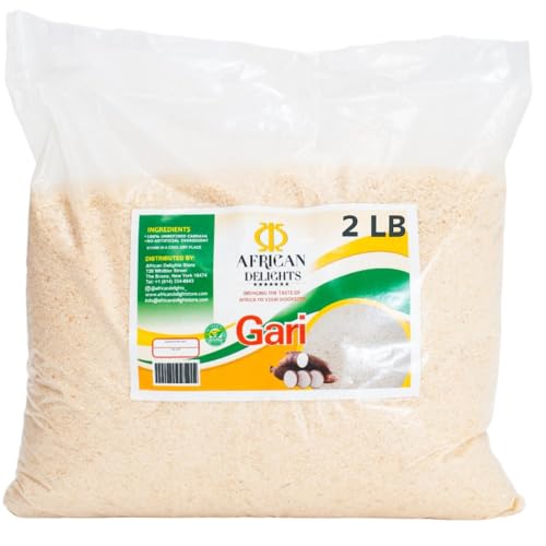 African Delights Ghana White Gari – 2 lb, Sand-Free, 100% All Natural Garri for Eba, Water Garri, Nigerian Food