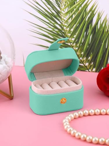 Image of Cortina Pu Leather Small Jewelry Box, Travel Portable Jewelry Case For Ring, Pendant, Earring, Necklace, Bracelet Organizer Storage Holder Boxes - Green