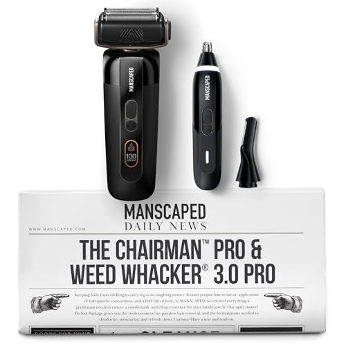 MANSCAPED The Chairman PRO Mens Electric Foil Face Shaver & Weed Whacker 3.0 PRO Dual-Blade Nose Ear & Eyebrow Hair Trimmer SkinSafe & FlexAdjust Technology Travel Locks Waterproof