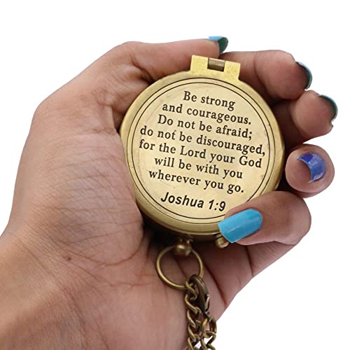 RII Solid Brass Directional Engraved Compass, Baptism Gifts for Boys Girls, First Communion, Christian Gifts for Men, First Confirmation Gifts for Boys Catholic Gifts, Be Strong and Courageous - Thumbnail 3