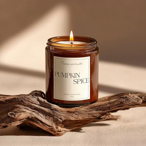 Pumpkin Spice Scented Candles for Home, Natural Soy Wax Aromatherapy Non Toxic Pumpkin Fall Candle Gifts for Women Men, Autumn Amber Glass Jar Candle Decoration for Halloween Holidays (9oz - Image 4
