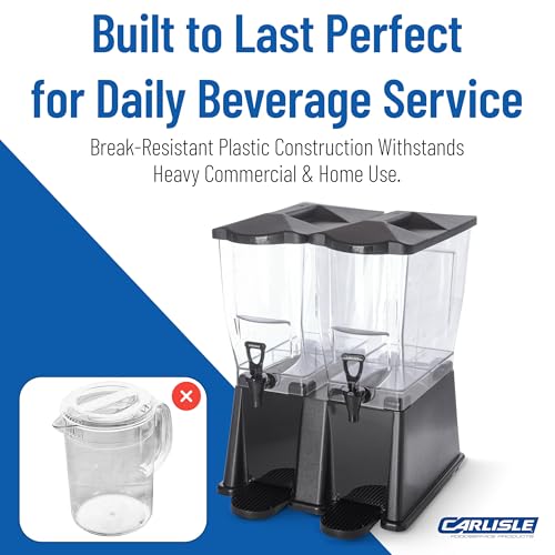 Image of Carlisle FoodService Products Trimline Double Base Rectangular Beverage Dispenser with Stand - 3.5 Gallon Catering Drink Dispenser with Spigot, Set of 2, Polycarbonate (PC), Black, Perfect for Parties