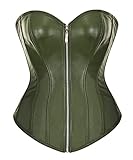 bslingerie® Womens Faux Leather Zipper Front Bustier Corset Top (S, Dark Green)