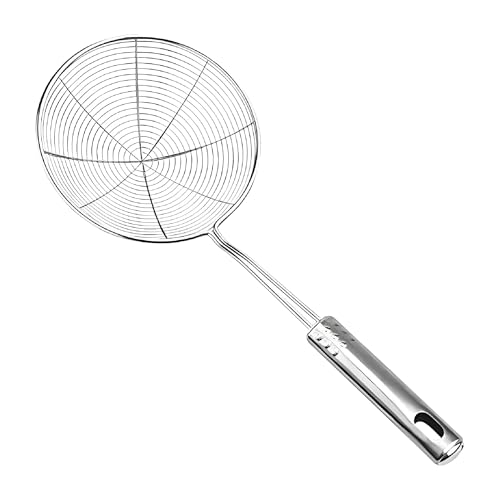STL 5.9 inch (15cm) Stainless Steel Strainer Wire Skimmer Ladle with Ergonomic Handle Sieves Spider Mesh Filter Solid Utensils Slotted Spoon for Kitchen Frying Chips Food, Pasta, Noodles, Spaghetti