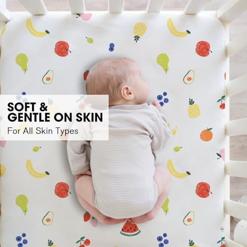 Image of Little Grape Land Crib Sheets 2 Pack for Boys and Girls, Baby Neutral Crib Fitted Sheets for Standard Crib & Toddler Mattress, Super Soft Breathable Fitted Crib Sheet Set