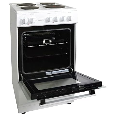 Statesman DELTA50W Single Oven Electric Cooker, 4 Hotplates, Integrated Grill, 50cm Wide, White Cover
