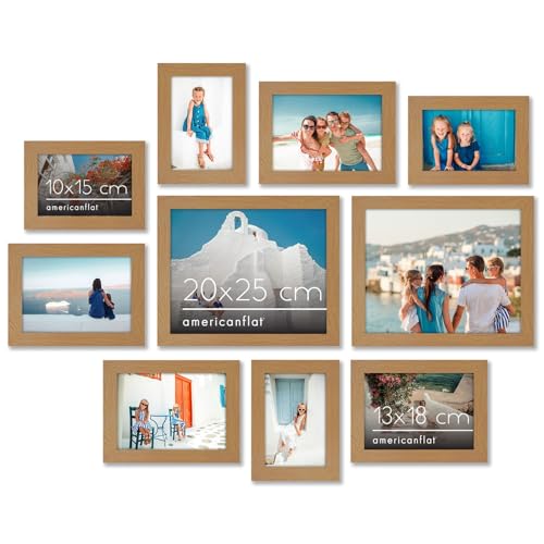 Americanflat Lot de 10 Cadres Photos - Cadre Photo Multiple avec Deux 20x25 cm, Quatre 13x18 cm et Quatre 10x15 cm- Décoration Murale et Collages avec Verre...