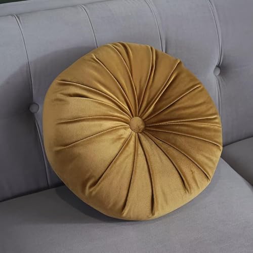 Round Throw Pillow for Couch Decorative 3D Yellow Round Velvet Cushion for Sofa Bed Chair Floor 15
