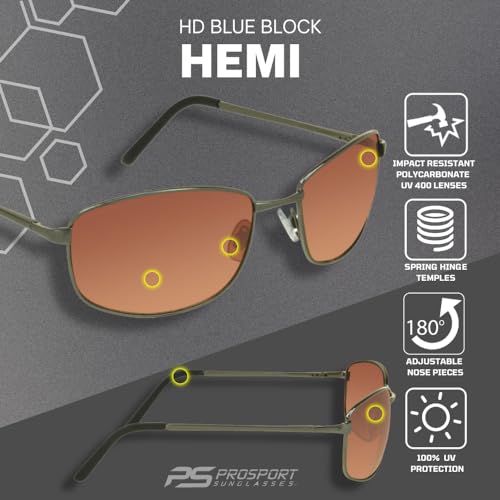 Image of proSPORT Blue Light Blocking Sunglasses - HD Copper Amber Metal Aviator Reduce Eye Strain Better Sleep