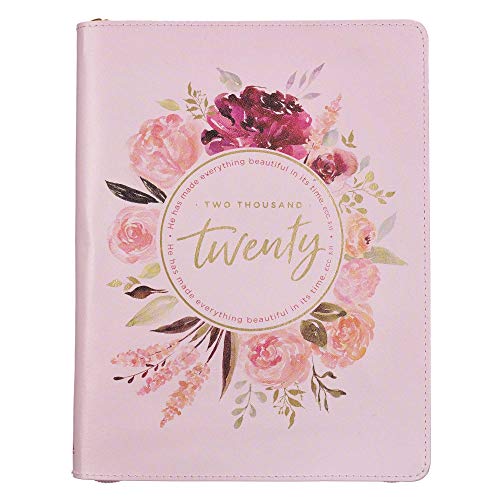 Christian Art Gifts Pink Faux Leather Planner | Everything Beautiful in His Time – Ecclesiastes 3:11 Bible Verse | 18 Month Personal Planner Notebook w/Zipper- Weekly/Monthly Planner 2019-2021