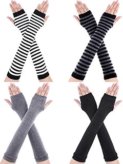 4 Pairs Long Fingerless Gloves Warmer Thumbhole Elbow Length Gloves for Women (Color Set 1)