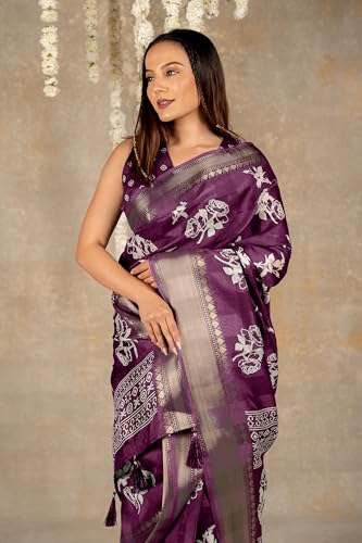 Image of MIRCHI FASHION Women Saree Cotton Blend Kalamkari Printed | Comfortable Office and Regular Daily Use Sari with Unstitched Blouse Piece