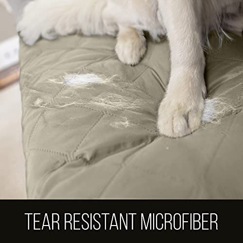 Sofa Shield Patented Couch Slip Cover, Large Cushion Protector, Reversible Stain And Dog Tear Resistant Slipcover, Quilted Microfiber 70” Seat, Washable Covers For Dogs Pets Kids, Light Taupe #TOP2