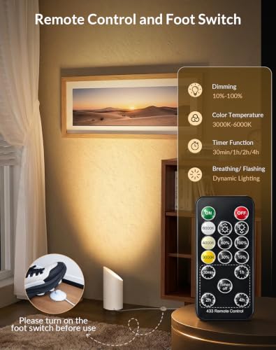 Image of 2 Pack Uplights Indoor Floor Can Lights, 3CCT with Remote, White | Uplighting Indoor, 3000K-6000K Dimmable, 6.5FT Plug Cord & Foot Switch, SpotLights Indoor for Home Accents, Plants, Artwor