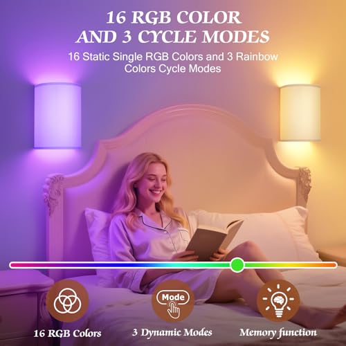 Image of OCATO Battery Operated Wall Sconce: Wireless Wall Sconces Set of Two Battery Operated Magnetic Lamp Rechargeable Lights Dimmable with 16 RGB Colors with Remote Walls Decor for Bedroom Living Room