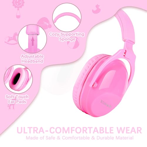 Image of ZOHAN Kids Ear Protection 2 Pack, 25dB NRR Noise Cancelling Headphones for Kids, with Pillowy Pads, for Monster Truck, School, Autism, Sensory, Fireworks, Concerts, Events (Pink+Pink)