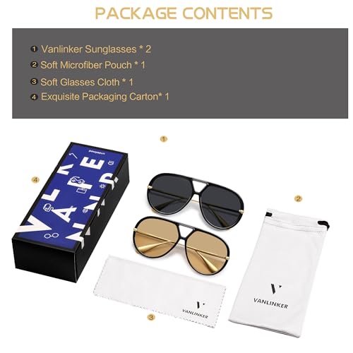 Image of VANLINKER Oversized Trendy Polarized Aviator Sunglasses for Women Men Retro Round Sunglasses Vintage Shield Shades VL9798