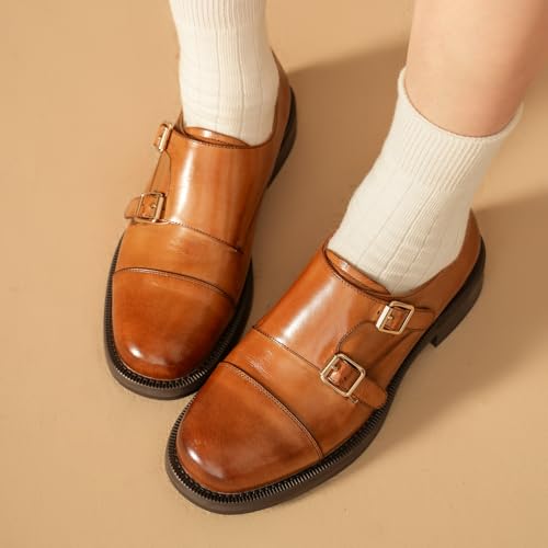 Image of BEAU TODAY Women Monk Strap Loafers Cap Toe Business Causal Loafer Shoes
