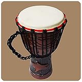 Pièce unique. Un tambour africain traditionnel avec son corps sonore en bois est fabriqué sans soudure à partir d'un tronc d'arbre, de sorte que chaque tambour ainsi fabriqué est une pièce absolument unique. Hauteur : environ 30 cm - Diamètre : environ environ 14 cm