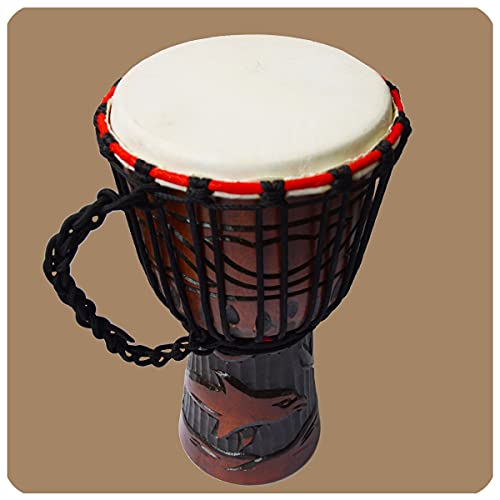 Djembe | geschnitzt 30 cm | Bongo Afrikanische Trommel mit aufwendiger Schnitzerei