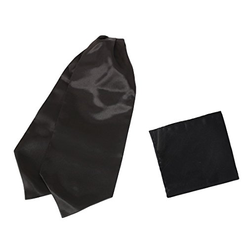Black Ascot Tie For Men Cravat Hanky Satin Solid Self Casual Ascot Scarf Pocket Square Handsome Dan Smith C.C.AQ.E.011 Black