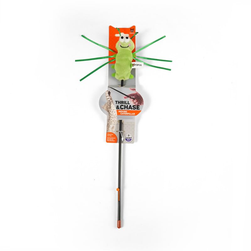 Image of BarkButler x FOFOS Moving Caterpillar Wand - Interactive Cat Toys with Catnip - Cat Wand Toy Set - Green