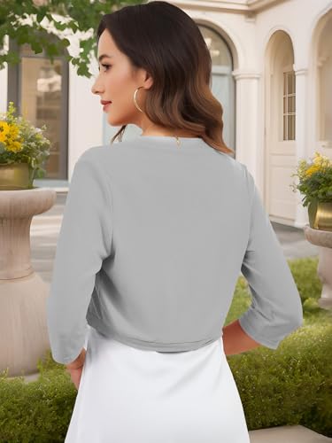 Image of Women's Long Sleeve Shrugs Lightweight Open Front Cropped Cardigan for Women S-2XL