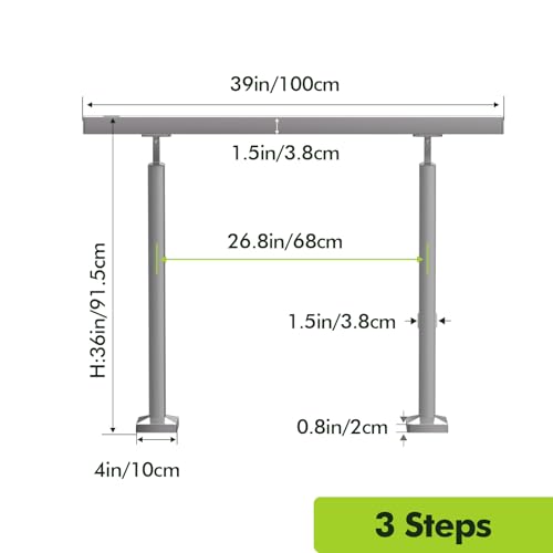 Outdoor Stair Handrail for 3 Steps, Heavy Duty 304 Stainless Steel, 660 lbs Capacity, Adjustable Angle, Square Modern Handrail for Front Porch & Steps - 39 inch by EQUSPUR - Image 7