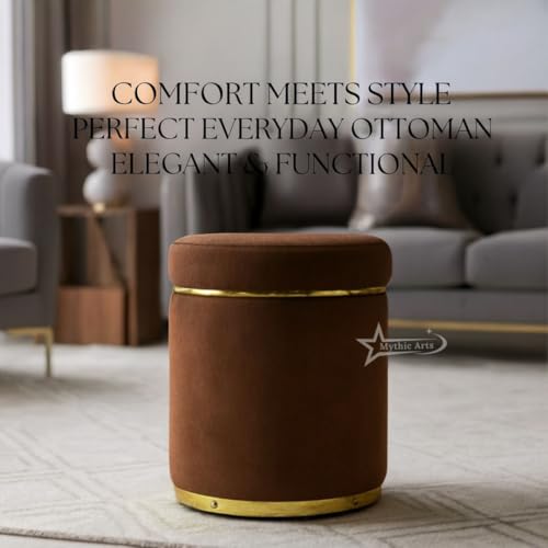 Image of Ottoman Stool for the Living Room Ottoman Pouffes for Sitting, Puffy Stool for Living Room Dressing Table Stool Brown