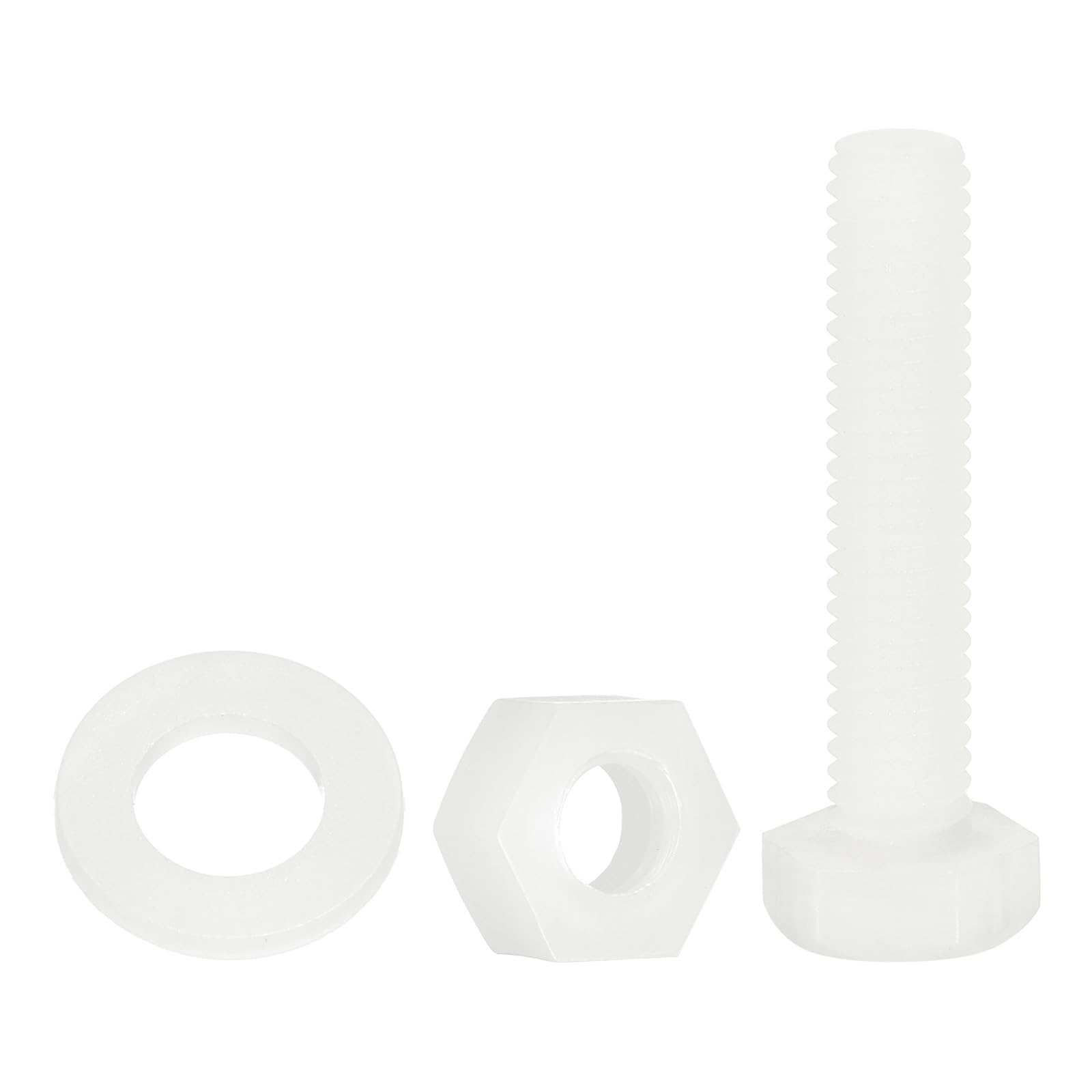 QUARKZMAN 300 Pcs/100 Juegos Tornillos de Cabeza Hexagonal de Nylon, M6 x 30mm Tornillos Hexagonal Plástico Roscado Completo con Tuercas y Arandelas Planas para Accesorios Industriales
