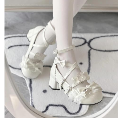Cute Lolita Mary Jane Shoes for Women Cute Bunny Bow with Lace Trim and Round Toe Low Cat Paw Heel2