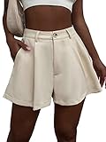 Verdusa Women's Elastic High Waist Pleated Wide Leg Shorts with Pocket Apricot M