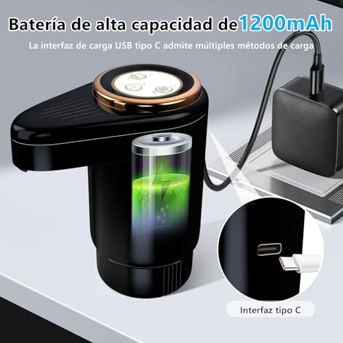 Miniatura 5 de Easyspeed Dispensador De Agua De Doble Velocidad Recargable 1200mah Bomba De Grifo Para Botellas Con 2 Adaptadores Compatible Con Garrafas De 3 A 20 Litros Para Camping, Casa Oficina, Negro