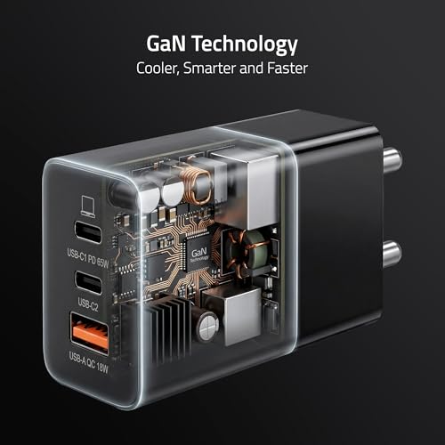 Image of Artis 65 Watt GaN Laptop Adapter with 3 Ampere 1 Meter Braided Cable Included. PD+PPS USB-C & QC USB-A Technology Power Adapter. Universal Compatibility for Laptops, Tablets & Smartphones.