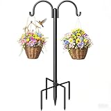 Double Shepherds Hooks for Outdoor, Heavy Duty Bird Feeder Pole with 5-Prong Base - Rust-Proof, Adjustable Bird Feeder Hanger for Garden, Wedding Decor & Hanging Plants
