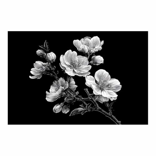 Fleurs de cerisier blanc noir affiche murale HOQIU deco de chambre zen