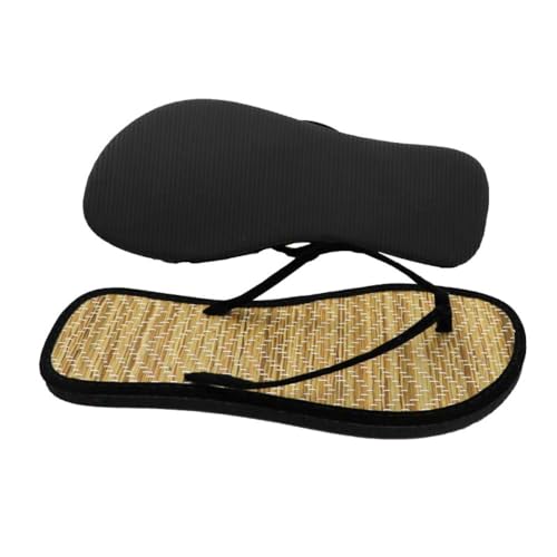 Black woven bamboo-style zori slipper with a flat straw footbed — the wide fit suits feet that swell during pregnancy