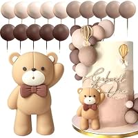 LaVenty Set Decorazione Torta Con Orso Marrone E Palline Boho: Topper E Palline Marroni E Beige Per Compleanno E Baby Shower