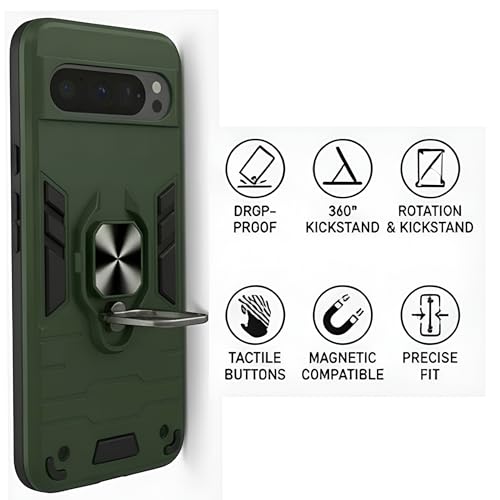 Image of JANAK RAJ Ringstand Armor Bumper Back Case Cover Compatible with Google Pixel 9 /9 Pro 5G | Tough Rugged Shockproof PC+TPU Kickstand 360 Protective Design - Green