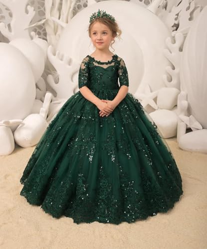 Flower Girl Dress Lace Appliques - Sequin Princess Pageant Dress Velvet Bow Ball Gown2