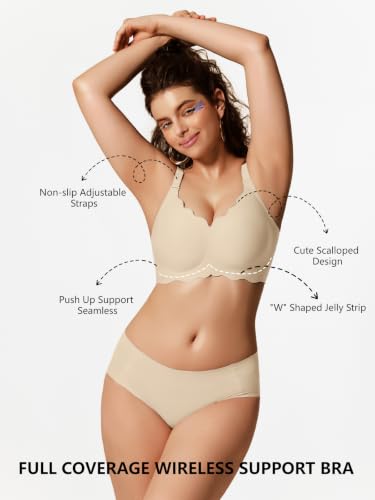Image of COCOMARTS Jelly Bras for Women No Underwire Scalloped Push Up Wireless Bralettes Seamless Soft Comfort Everyday Tshirt Bra