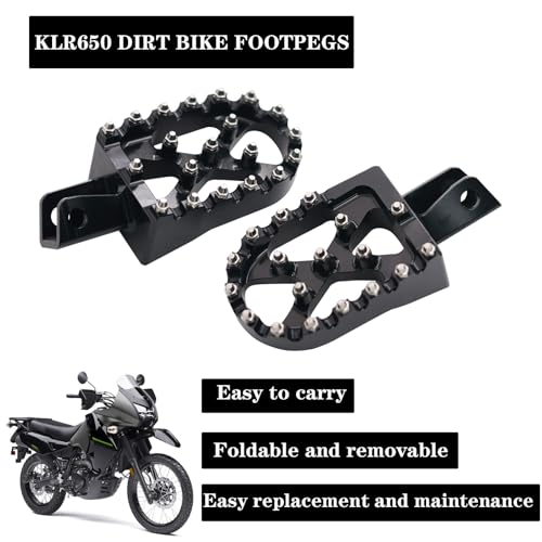 Image of Motorcycle Footpegs CNC for Kawasaki KLR650 1987-2025 Black | Motorcycle KLR650 Footpegs CNC Foot Pegs Footrest for Kawasaki KLR650 1987-2018, 2022-2025, Black, Aluminum, Rear