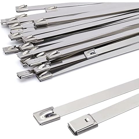 Metal Zip Ties 0.3* 16" (7.9 x 400mm), MgcTolBox Stainless Steel Cable Ties Long, Silver Zip Ties Heavy Duty - Self-Locking-Tensile Strength 265LB (120kg) 30pcs Cover