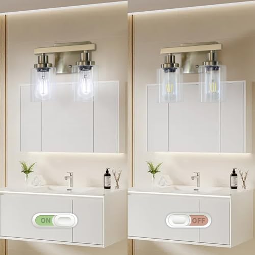 Image of Bathroom Vanity Light, 2-Light Nickel Modern Matte Wall Sconce Lighting with Clear Glass Shade, Wall Lights,Bath Vintage Wall Mounted Lamps for Mirror Bedroom Living Room