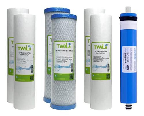 TWaLa Marken Osmose Ersatzfilter Set 10 Zoll mit Membrane 50 GPD (1 Jahr Vorfilter + Membrane) Cover