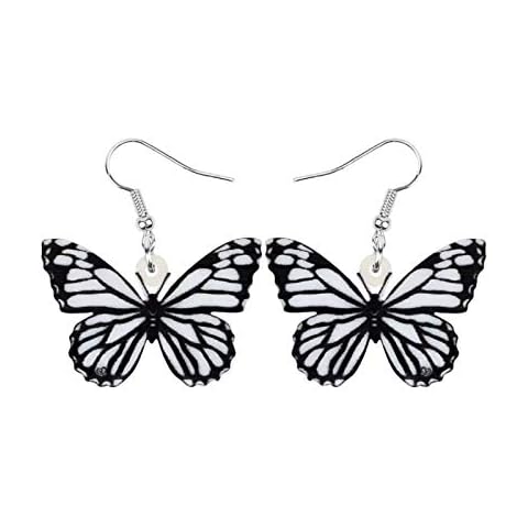 Acrylic Printed Black & White Morpho Butterfly Wings Flutter Statement Drop Earrings Cover