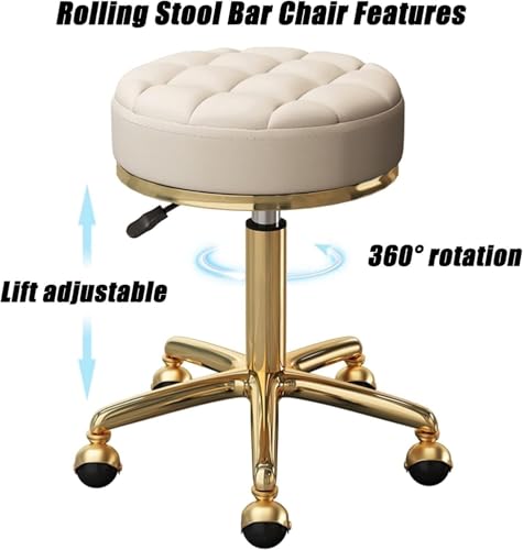 Tabouret de bar rond roulant réglable pivotant assise blanche - 8